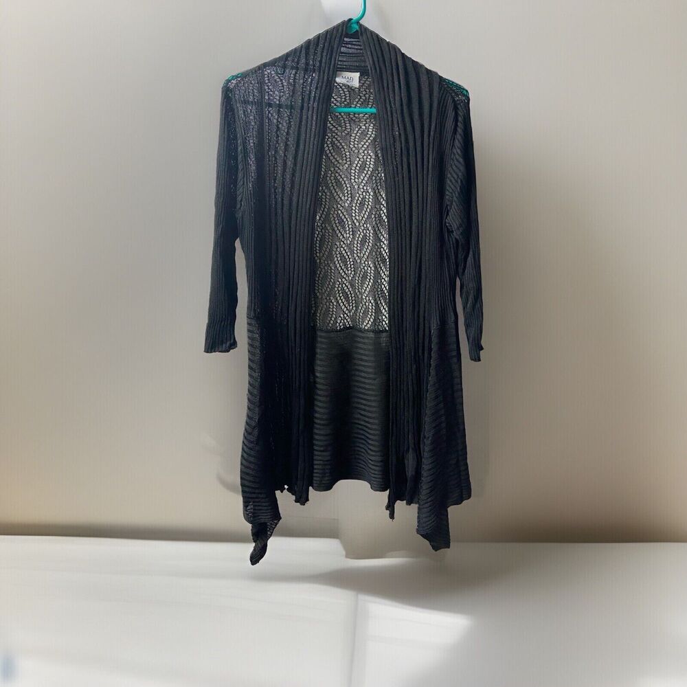 Mad Style Kaftan Womens One Size Black Coverup Open Front Long Sleeve Knit Beach